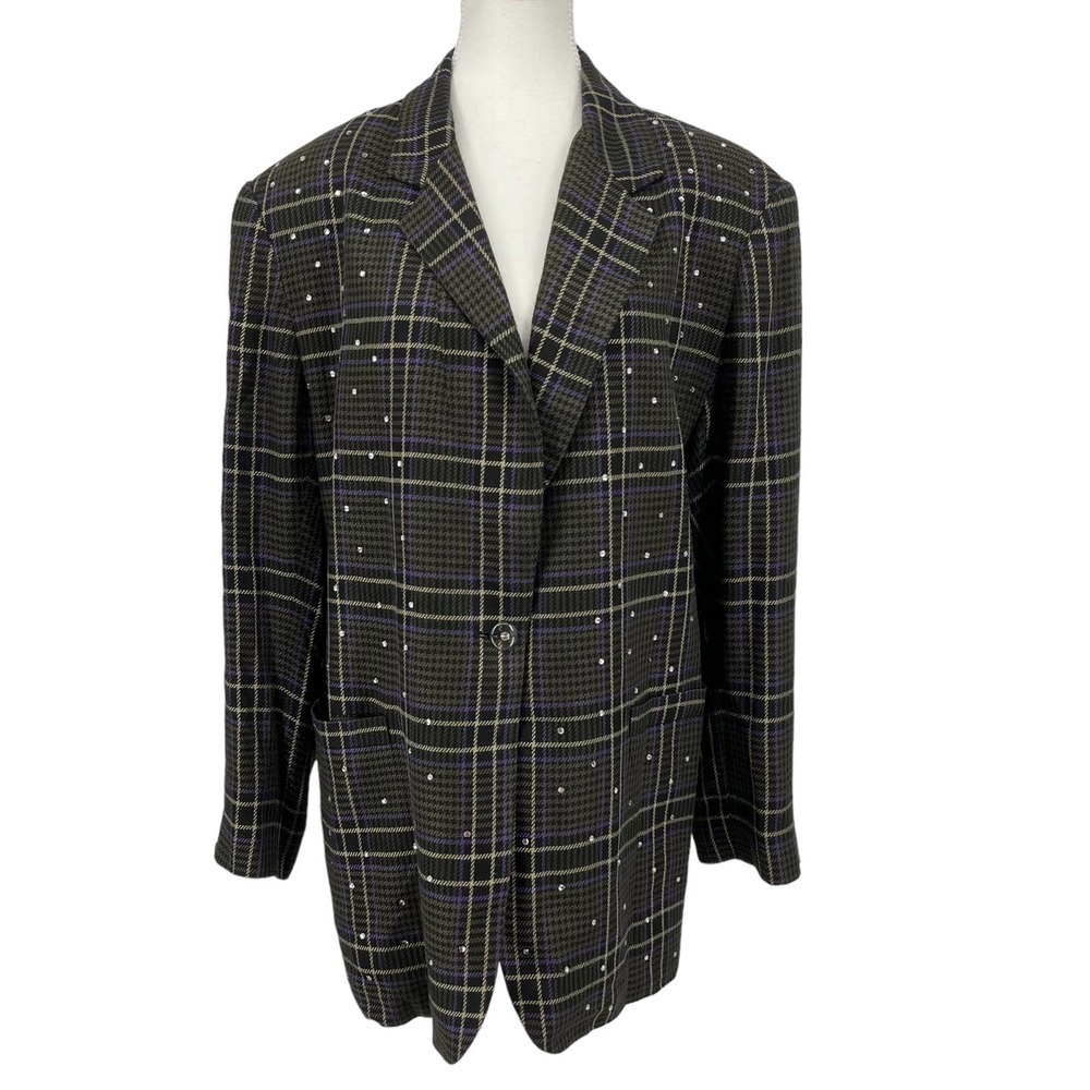 Vintage‎ Cedars Blazer Plaid Rhinestone Black Purple Jacket Large